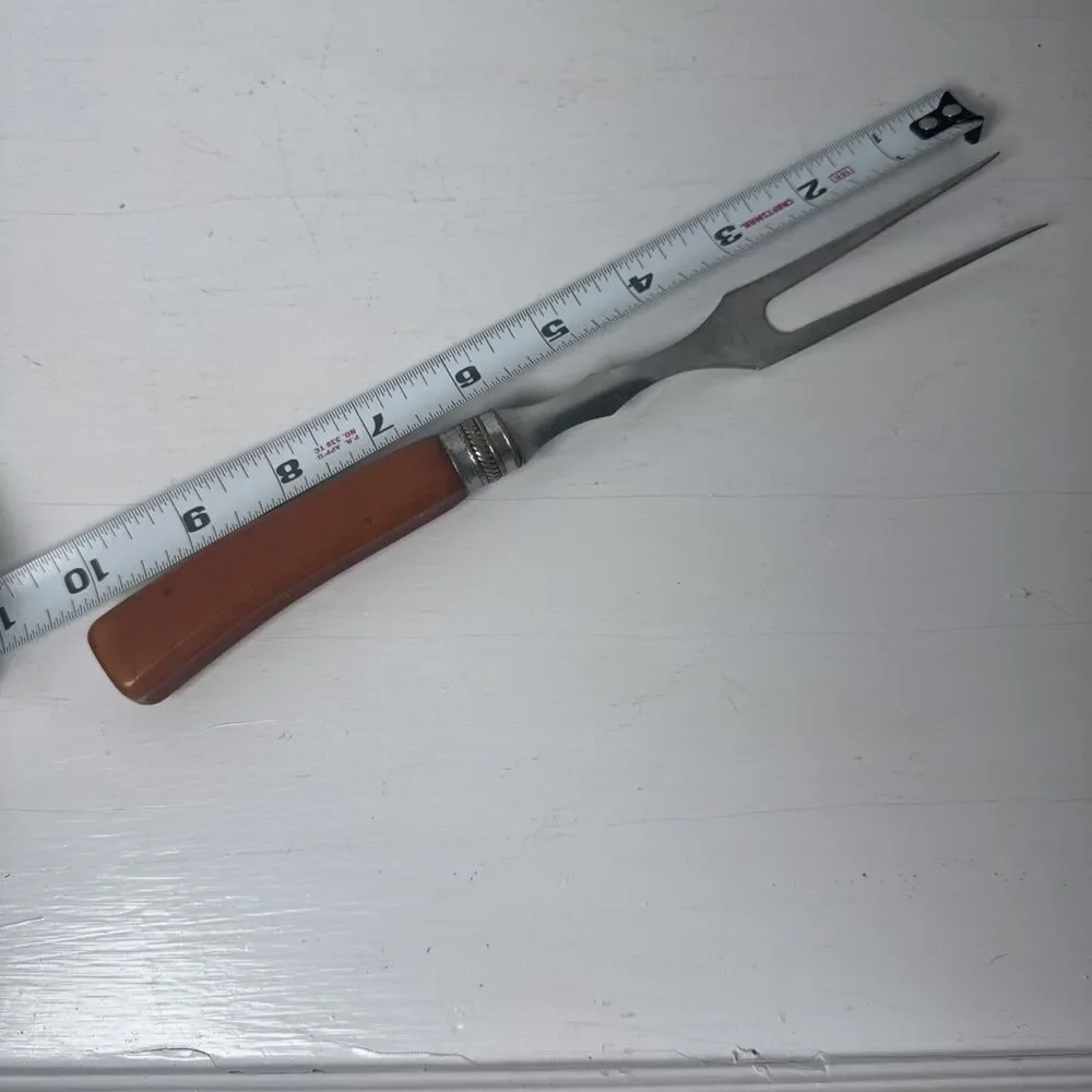 Vintage Serving Carving Fork MCM Brown Bakelite Handle